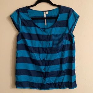 LAUREN CONRAD Blue striped short sleeved blouse